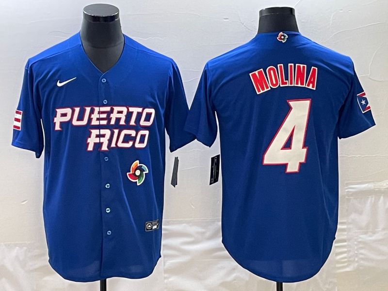 Men 2023 World Cub Puerto Rico #4 Molina Blue Nike MLB Jersey2->more jerseys->MLB Jersey